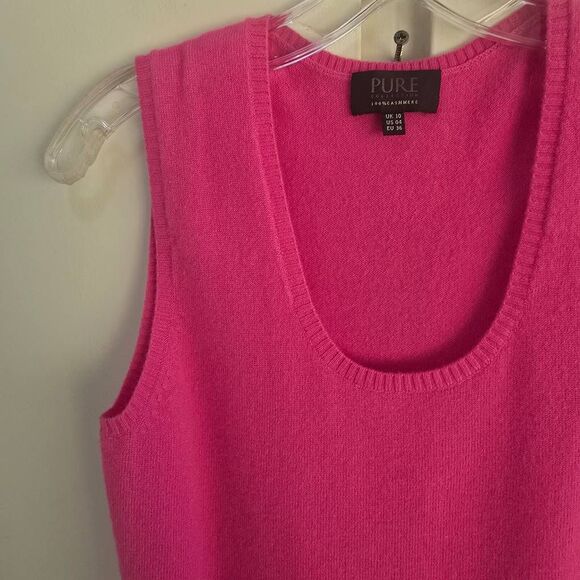Pure Collection Hot Pink 100% Cashmere Knitted Tank,Scoop Neck, Pre-Owned, Sz. 4 - Picture 4 of 7